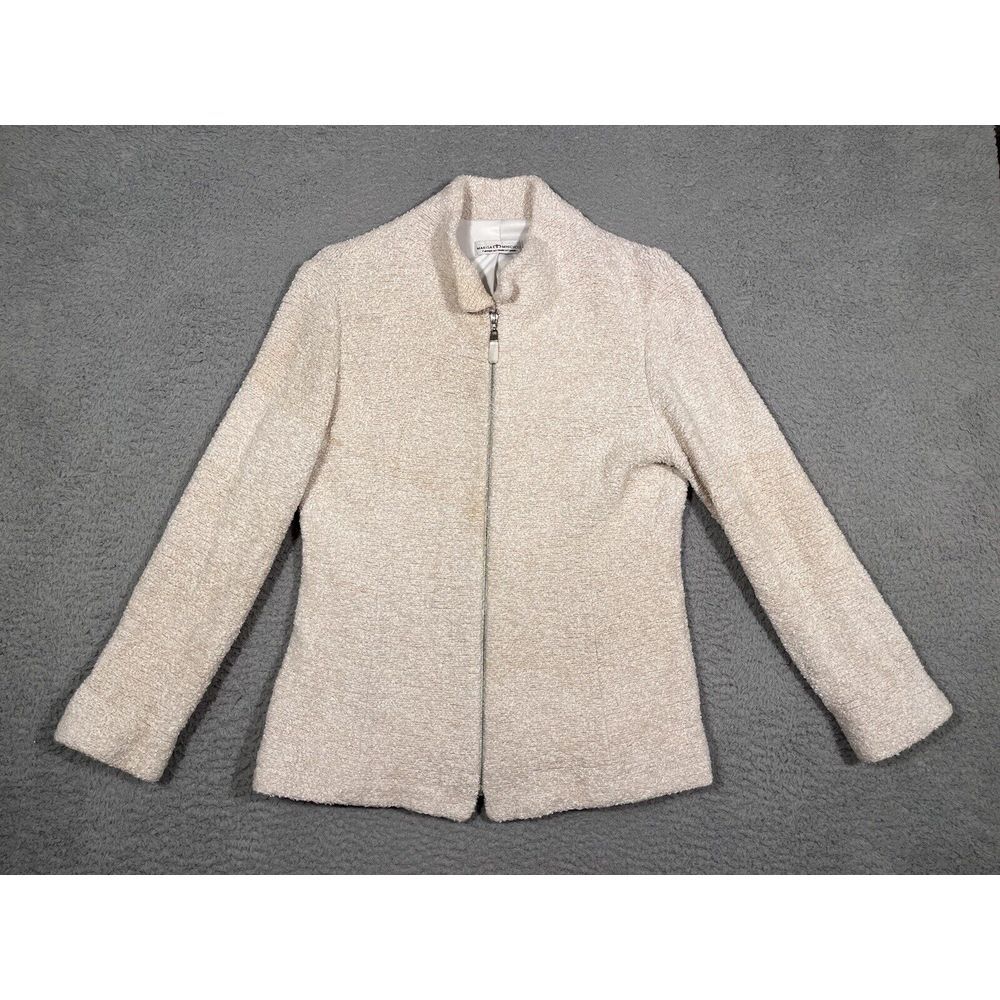 Vintage Marisa Minicucci  Zip Up Jacket‎ Holt Renfrew Cream Wool Blend Size 10